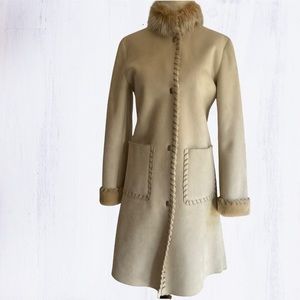 Talbots Suede Faux Fur Cozy Warm Coat Petite Beige